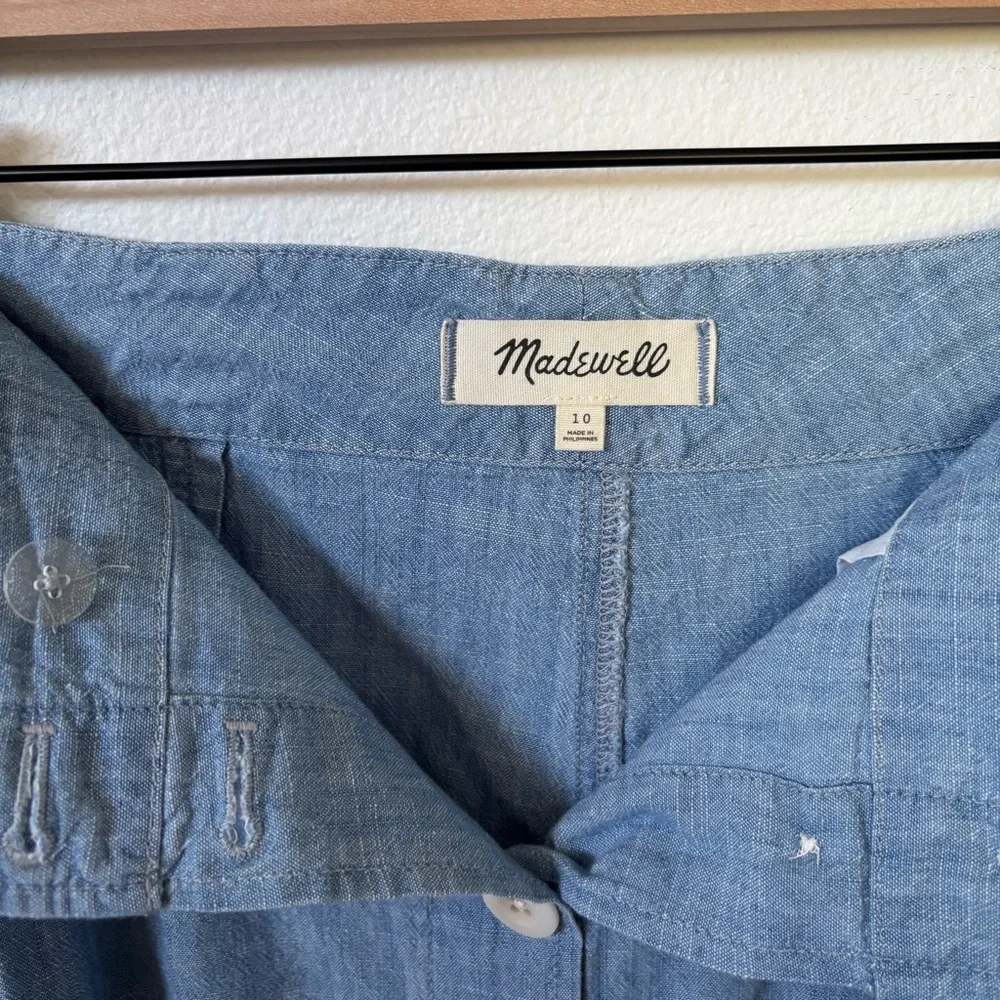 Madewell Midi Skirt Button Front Chic Patio Pockets Cotton Chambray Blue Size 10 - Picture 8 of 12